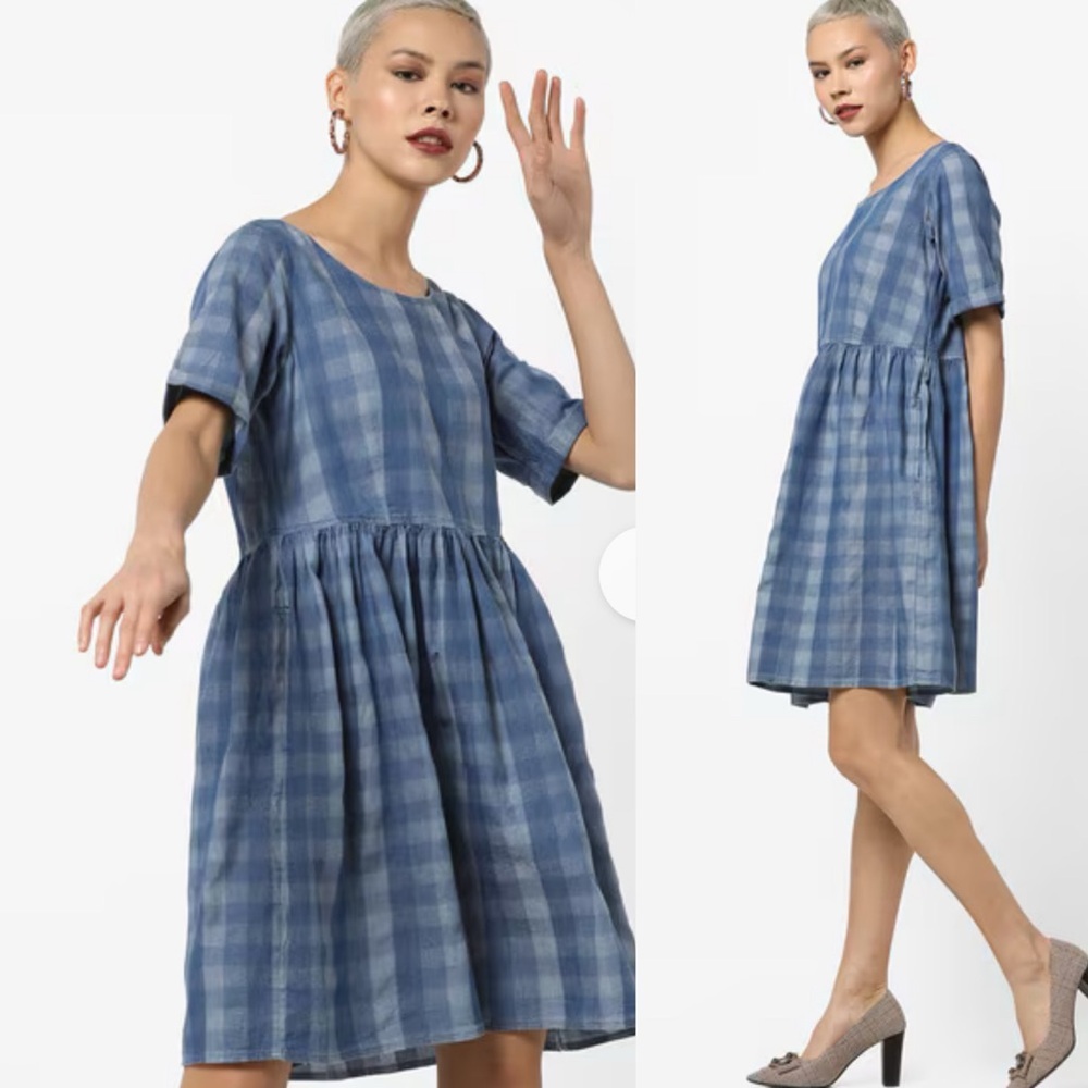 PROJECT EVE
Checked A-line Dress with Pockets blue size XXS